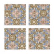 17-05L Textured Damask Brown Blue Red Cream Gold Tile || Sand Blasted Home decor large scale