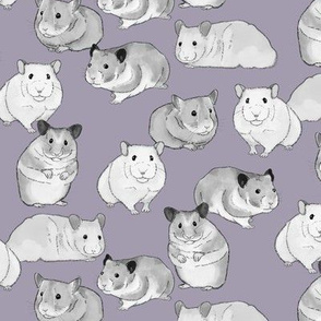 Hamsters in Black and White on Purple