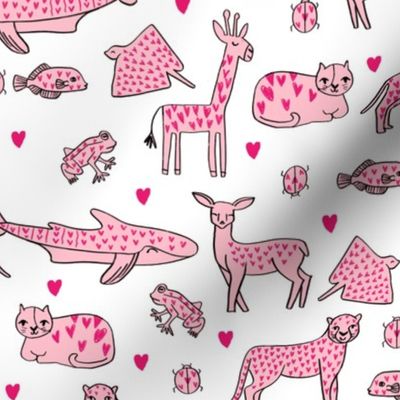valentines animals // shark deer cat giraffe nursery love hearts fabric white red