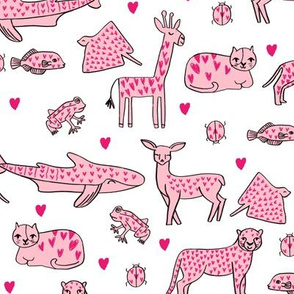 valentines animals // shark deer cat giraffe nursery love hearts fabric white red