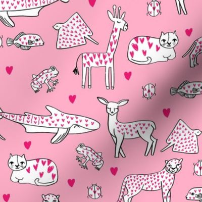 valentines animals // shark deer cat giraffe nursery love hearts fabric pinks