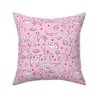 valentines animals // shark deer cat giraffe nursery love hearts fabric pink