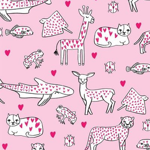 valentines animals // shark deer cat giraffe nursery love hearts fabric pink