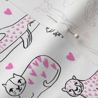 valentines animals // shark deer cat giraffe nursery love hearts fabric white pink