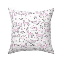 valentines animals // shark deer cat giraffe nursery love hearts fabric white pink