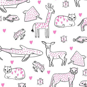 valentines animals // shark deer cat giraffe nursery love hearts fabric white pink