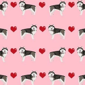 alaskan malamute hearts love dog breed pet fabric pink
