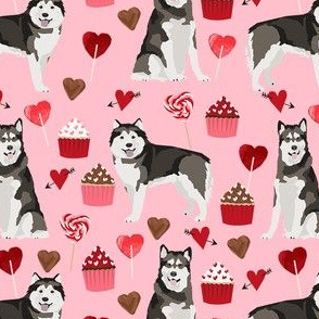 alaskan malamute valentines cupcakes dog breed hearts love fabric pink