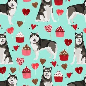 alaskan malamute valentines cupcakes dog breed hearts love fabric turquoise