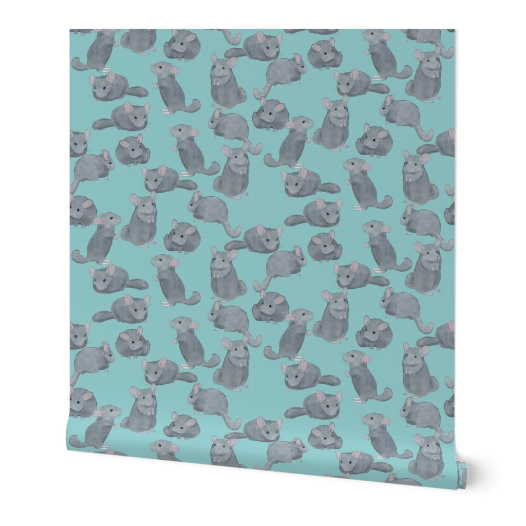 Chinchillas in Color on Light Blue