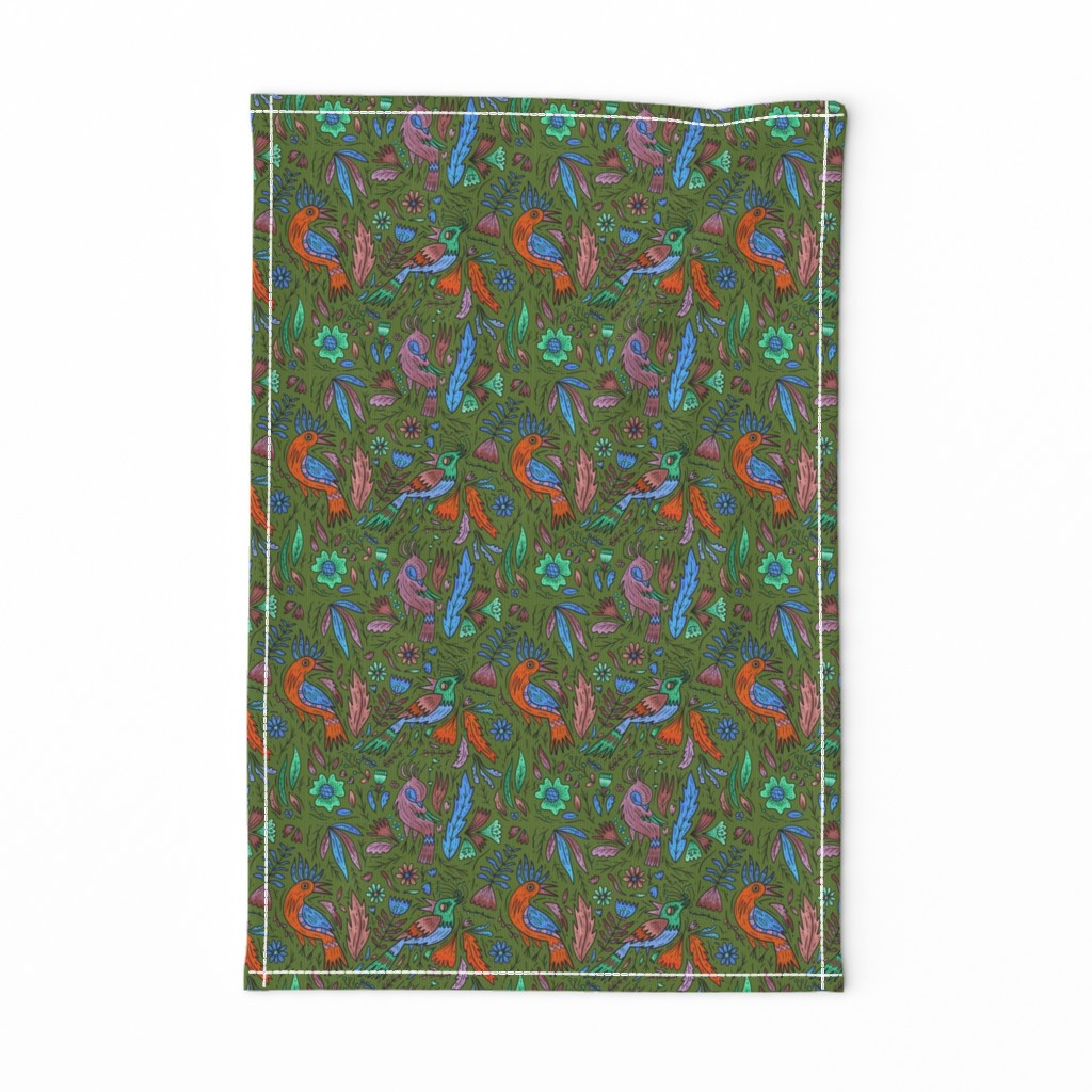 (3") Jungle Birds on Rainforest Green