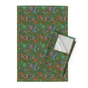 (3") Jungle Birds on Rainforest Green