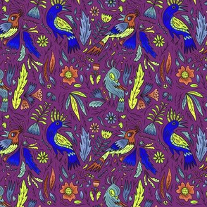 (2") Jungle Birds on Palatinate Purple