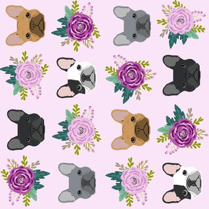 french bulldog fabric (XLarge RR) purple lavender pastel purple frenchie dogs and florals fabric