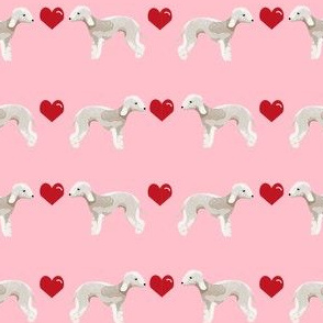 bedlington terrier love hearts dog breed pet fabric pink