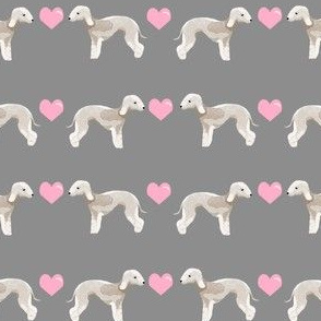 bedlington terrier love hearts dog breed pet fabric grey