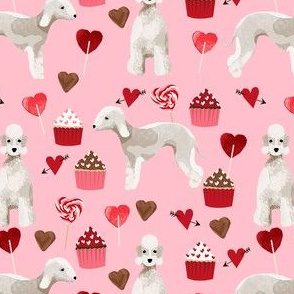 bedlington terrier valentines cupcakes love hearts dogs fabric pink