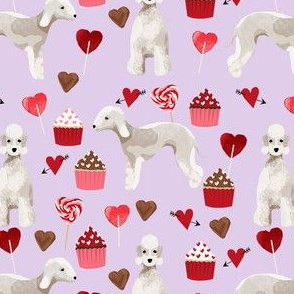 bedlington terrier valentines cupcakes love hearts dogs fabric purple