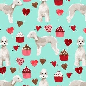 bedlington terrier valentines cupcakes love hearts dogs fabric mint 