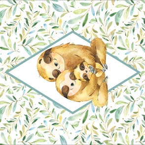 42” x 36” Sloth Blanket Panel, Mom Dad & Baby Sloth Family Bedding (S1), REQUIRES ONE YARD