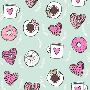 valentines coffee // donuts and coffee fabric breakfast cafe foodie mint