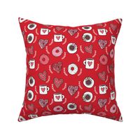 valentines coffee // donuts and coffee fabric breakfast cafe foodie red