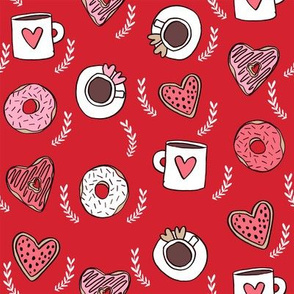 valentines coffee // donuts and coffee fabric breakfast cafe foodie red