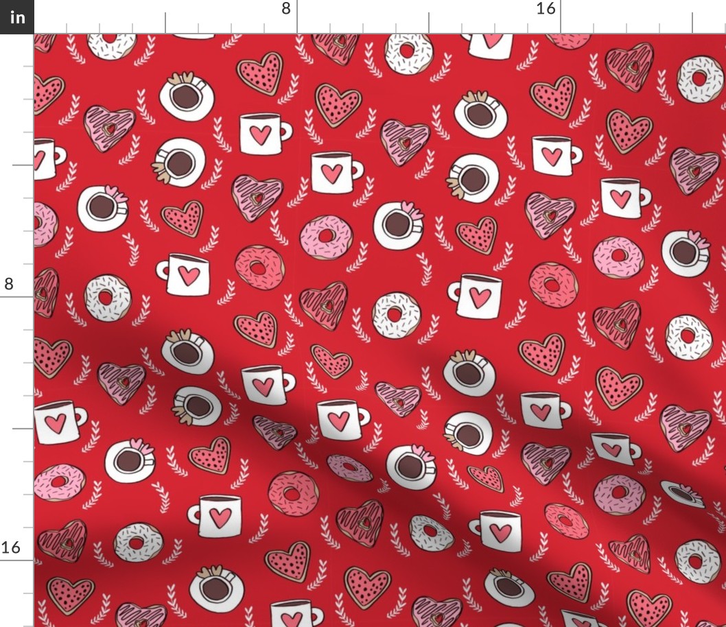 valentines coffee // donuts and coffee fabric breakfast cafe foodie red