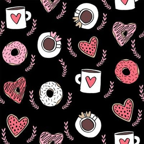 valentines coffee // donuts and coffee fabric breakfast cafe foodie black red