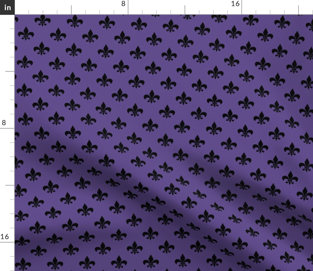 One Inch Black Fleur-de-lis on Ultra Violet Purple