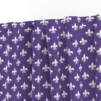 One Inch White Fleur-de-lis on Ultra Violet Purple