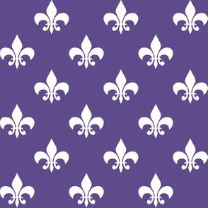 One Inch White Fleur-de-lis on Ultra Violet Purple