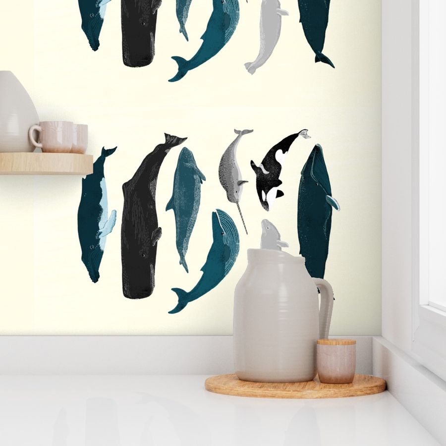 whale tea towel // whole yard cut whales fabric ocean marine life 