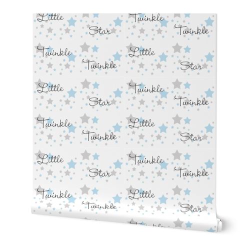 Baby Blue Twinkle Little Star Gray Grey Spoonflower