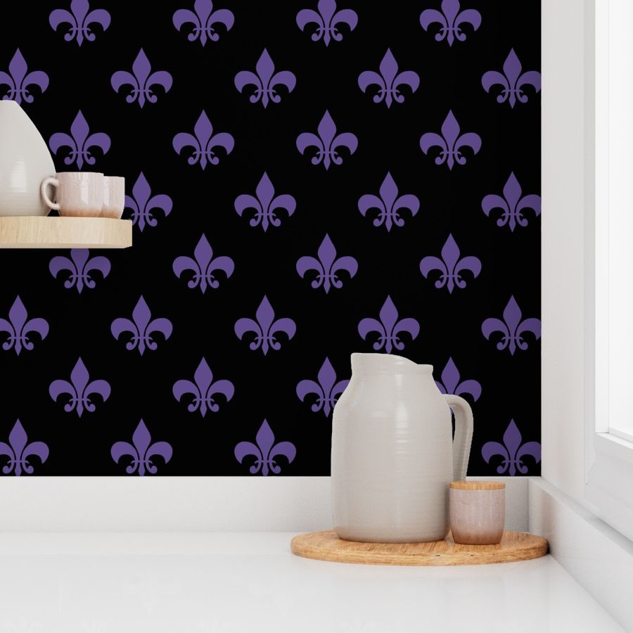 Three Inch Ultra Violet Purple Fleur-de-lis on Black