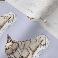 I am the walrus...with a party hat and snow cone...goo goo g' joob! small scale, lavender blue rainbow taupe