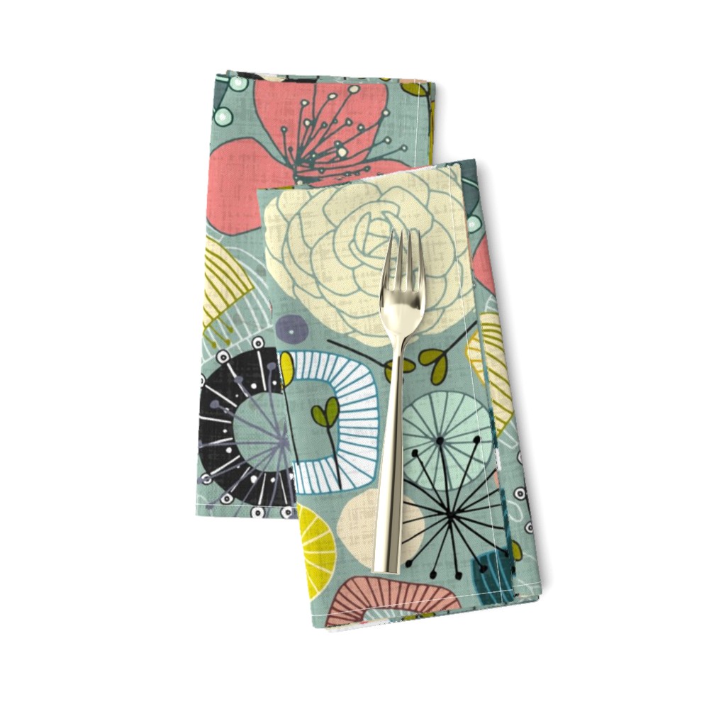 Oriental blooms tea towel