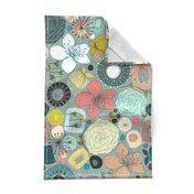 Oriental blooms tea towel