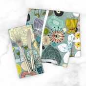 Oriental blooms tea towel