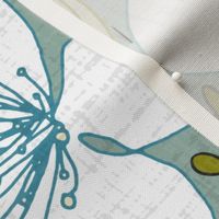 Oriental blooms tea towel