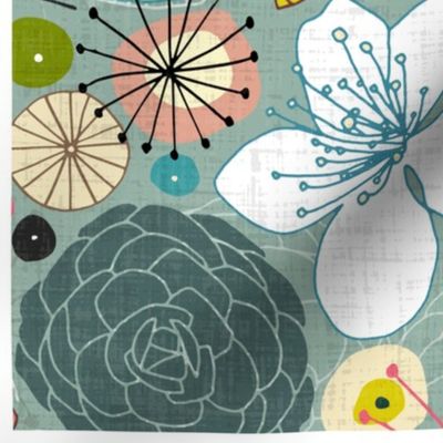 Oriental blooms tea towel