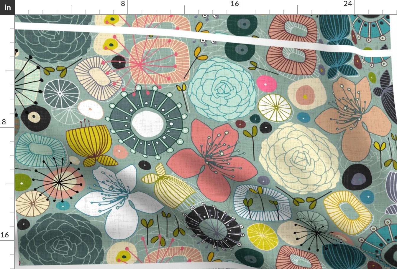 Oriental blooms tea towel