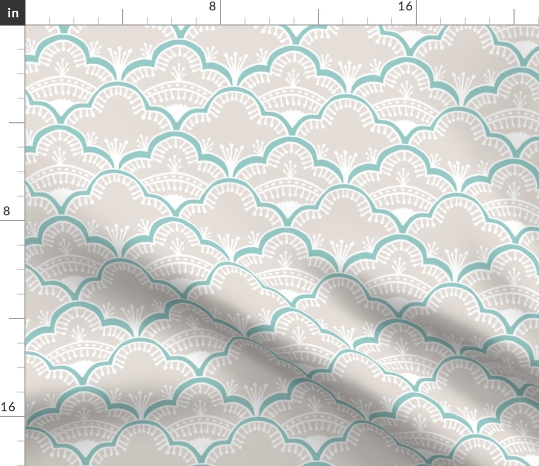 Scallop Lace Natural Soft Blue for Boho Home