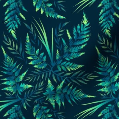 Watercolor Fern Leaves - Emerald Green - SMALL