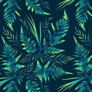 Watercolor Fern Leaves - Emerald Green - SMALL