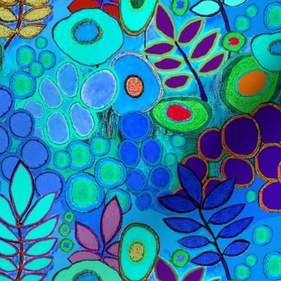 Arizona Garden Flowers - Turquoise - Design 7076061 - Small Scale