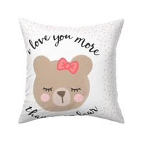 18" square  - I love you more than I can bear - pink with pink bow 