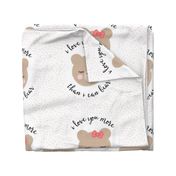 18" square  - I love you more than I can bear - pink with pink bow 