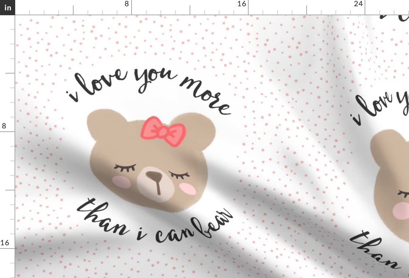 18" square  - I love you more than I can bear - pink with pink bow 