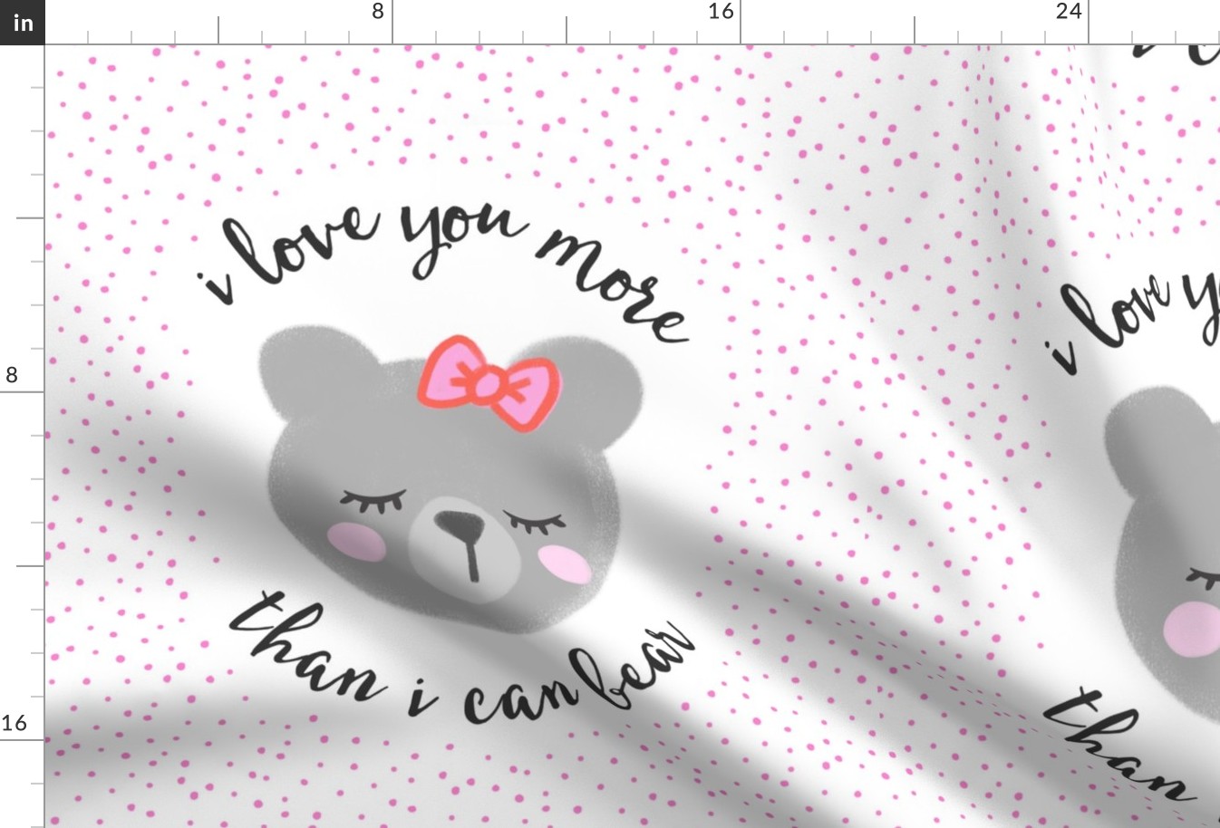 18" square  - I love you more than I can bear - grey bear w/ pink dots